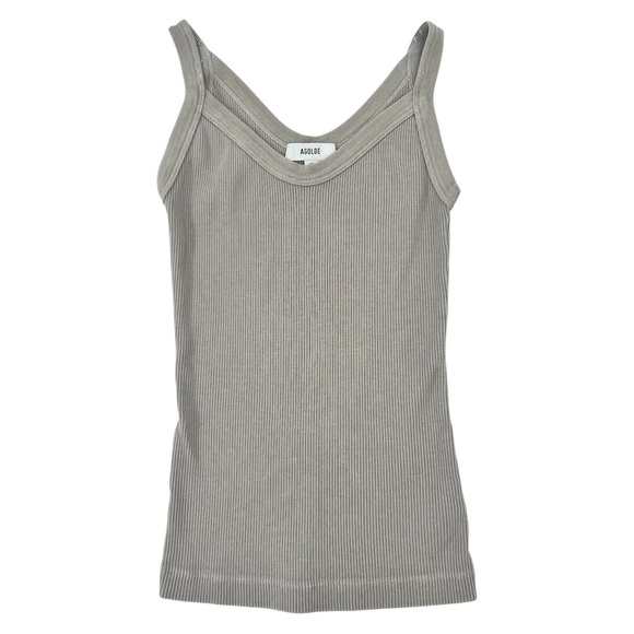 AGOLDE Jordan Tank - Gray Ribbed V-Neck Organic Cotton Tank Top sz XS - Picture 2 of 10